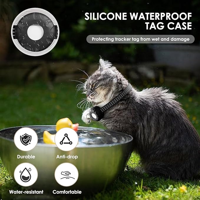 Cat Tracker, Lightweight GPS Tracker Compatible with Apple Find My App(Only iOS), Waterproof Cat Trackers Collar with Bell and Safety Elastic Buckle, Real-Time Location Pet Tracker, Black