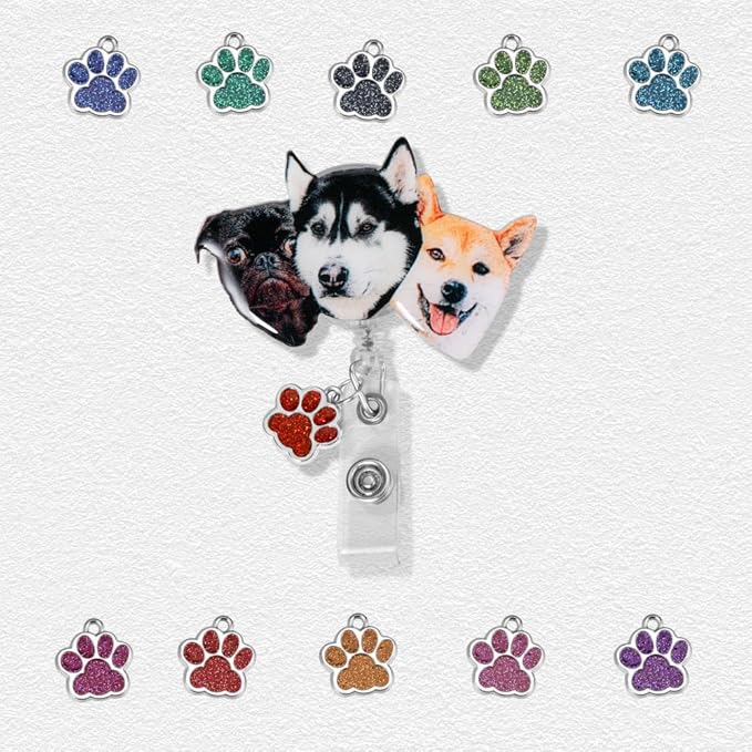 callie Personalized Pet Badge Reel - Custom Dog & Cat Photo, Cute ID Badge Holder Retractable with Alligator Clip & Paw Charm, Gifts for Dog Lover Nurse Vet Doctor（1 Pet）