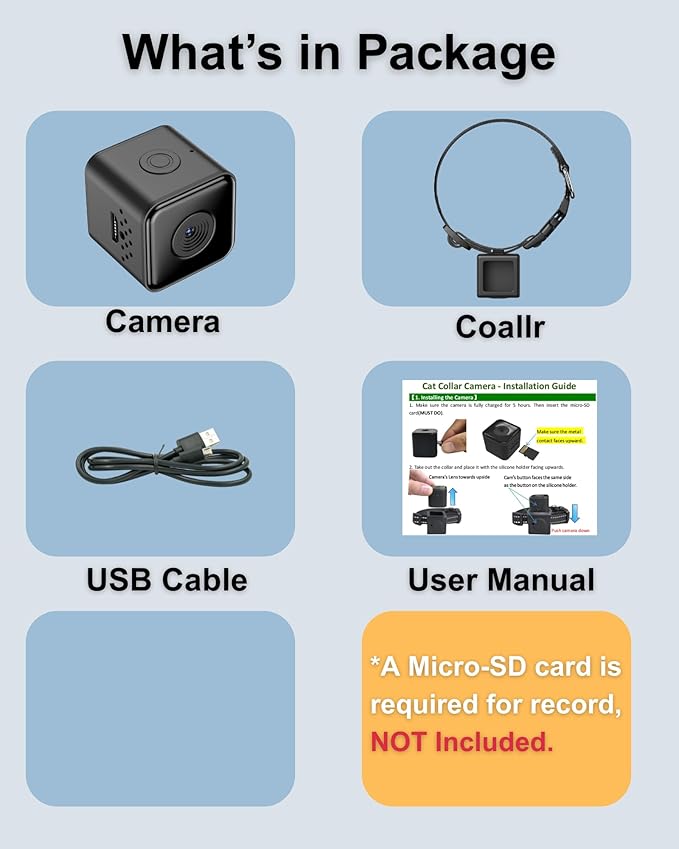 Dog Camera Collar 1080P HD Video Recording Pet POV Cam, NO WiFi NO APP, Body Camera for Dogs(No Micro-SD Card Included)