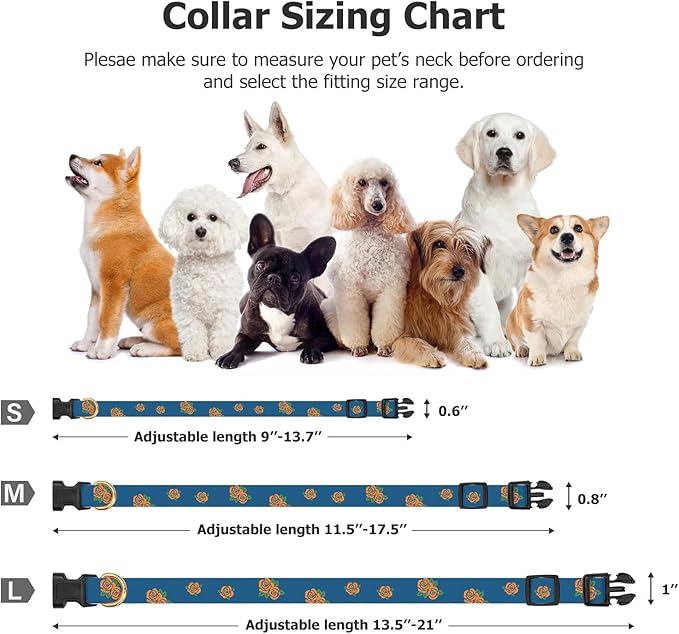 Cotton Handmade Dog Collar Cute and Distinctive Patterns Blue Rose with Pendant for Girl Boy Dogs Collars M