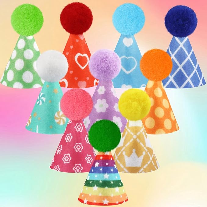Hxezoc 10 Pcs Mini Birthday Party Hats Colorful Cone Felt Hats for Animals Stuffed Pets Birthday Holiday Accessories Decoration Supplies