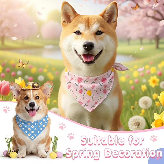 Weewooday 50 Pcs Dog Bandanas Bulk Dog Bandanas for Dogs Soft Bibs Adjustable Triangle Bandana for Small Medium Large Costume(Spring,25.6 x 17.7 x 17.7 Inch)
