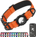 Joytale Airtag Dog Collar, Reflective Pet Collar with Waterproof AirTag Holder, Dual D-Rings, Soft Padded Adjustable for Medium Dogs, Orange, M