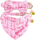 Faygarsle 2 Pack Pink Bow Pattern Cat Collar Set with Bandana and Bowtie, Breakaway Safety Collar with Bell Spring Summer Design for Girl Cats
