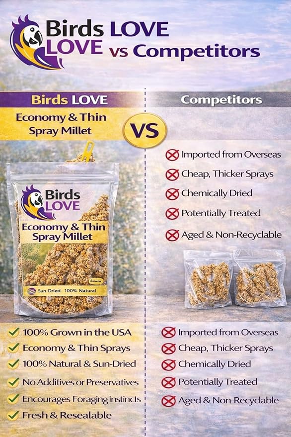 Birds LOVE Millet Tips & Tails for Birds - Parakeets, Cockatiels, Lovebirds, Finches, Budgies, Canaries, Cockatoos - Natural & Healthy Millet for Birds - Parakeet Food & Treats for All Parrots, 1lb