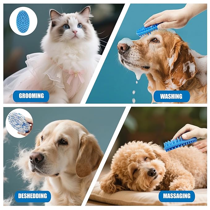 Lilpep Dog Brush - 2-in-1 Double Sided Bath & Massage Brush for Dogs, Pet Shampoo Scrubber, Gentle Hair Cleaning Tool, Soft Rubber Grooming Brush for Short/Long Haired Puppies