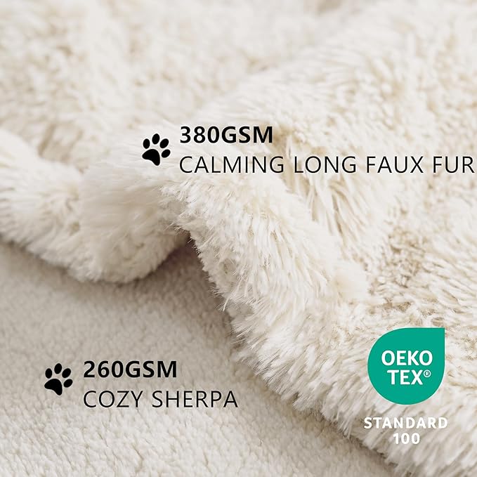 gogobunny Waterproof Dog Blanket for Couch & Furniture Protection - Super Soft Reversible Throw for Large Dogs & Cats, Calming Washable Fur & Sherpa Pet Blanket (60x80 Inch, Cream)