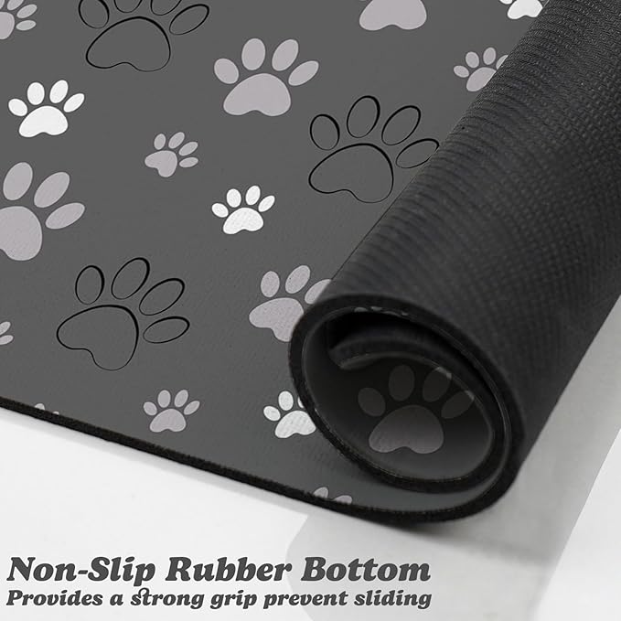 Dog Food Mat, Absorbent Water Bowl Mats Cat Pet Feeding Placemats Dark Gray 17 * 30 inch