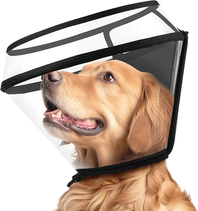 Dog Cone Collar for After Surgery,Transparent Dog Cones Alternative for Small Large Medium Size Dogs,Adjustable Depth Pet Recovery Collars,Elizabethan Collar for Dogs Stop Licking Wound(M)