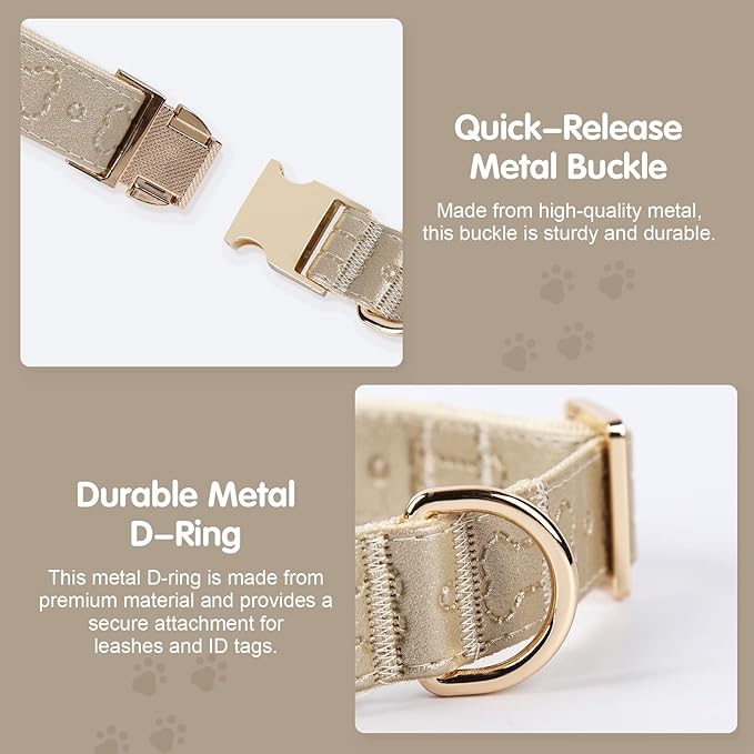 TDTOK Stylish Leather Dog Collar, Comfortable Soft PU Leather Dog Collars for Large Medium Small Dogs with Quick Release Metal Buckle, Adjustable Pet Collar with Cute Bone Pattern Design