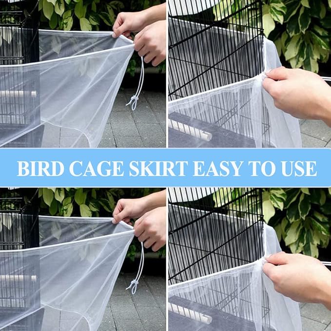 ASOCEA Extra Large Bird Cage Seed Catcher Guard Universal Birdcage Cover Nylon Mesh Net for Parrot Parakeet Macaw Lovebird - White (Not Include Birdcage) …