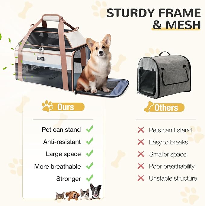 Lekereise Top-Expandable Pet Carrier 17x11x9.5 Inch Alaska Hawaiian Airline Approved Soft Sided Underseat to 12lbs Travel Carriers for Small Cats and Dogs with Locking Safety Zippers Anti-Scratch Mesh
