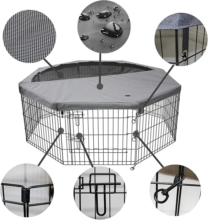 PETIME Foldable Metal Dog Exercise Pen/Pet Puppy Playpen Kennels Yard Fence Indoor/Outdoor 8 Panel 24" W x 30" H with Top Cover (with top Cover, 8 Panels 30" H)