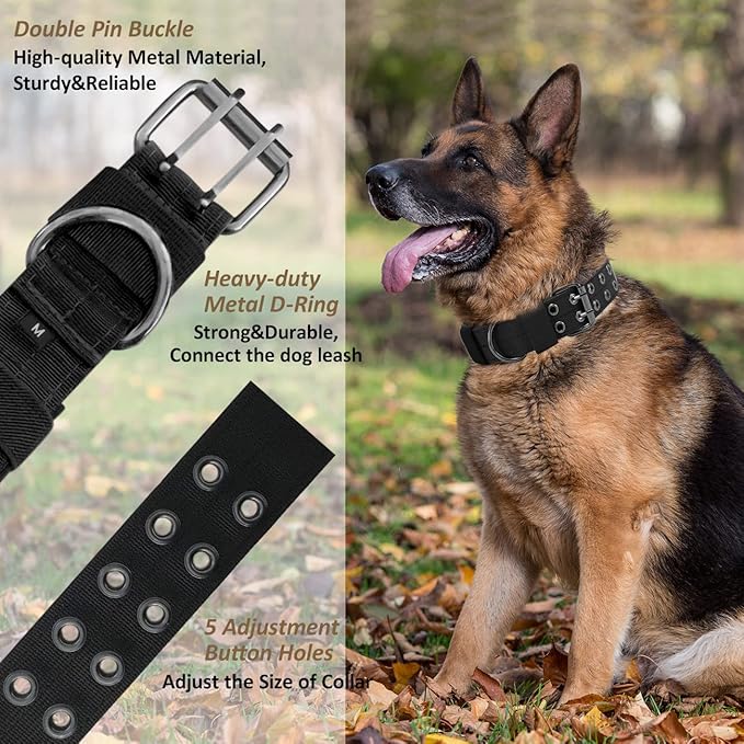 Tactical Dog Collar with Handle, Military Adjustable Heavy Duty Metal Buckle Dog Collars Soft Nylon Training Collar for Medium Large Dogs (Black, Medium)