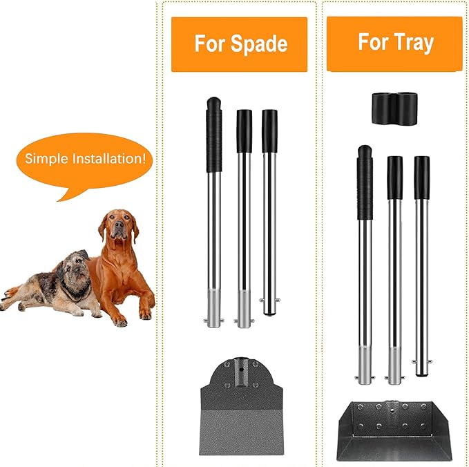 Pooper Scooper, Metal Aluminum Tray and Spade Poop Scoop Set with Adjustable Stainless Steel Long Handle, Pet Waste Removal Heavy Duty Poop Scooper (Tray&Spade, Medium)