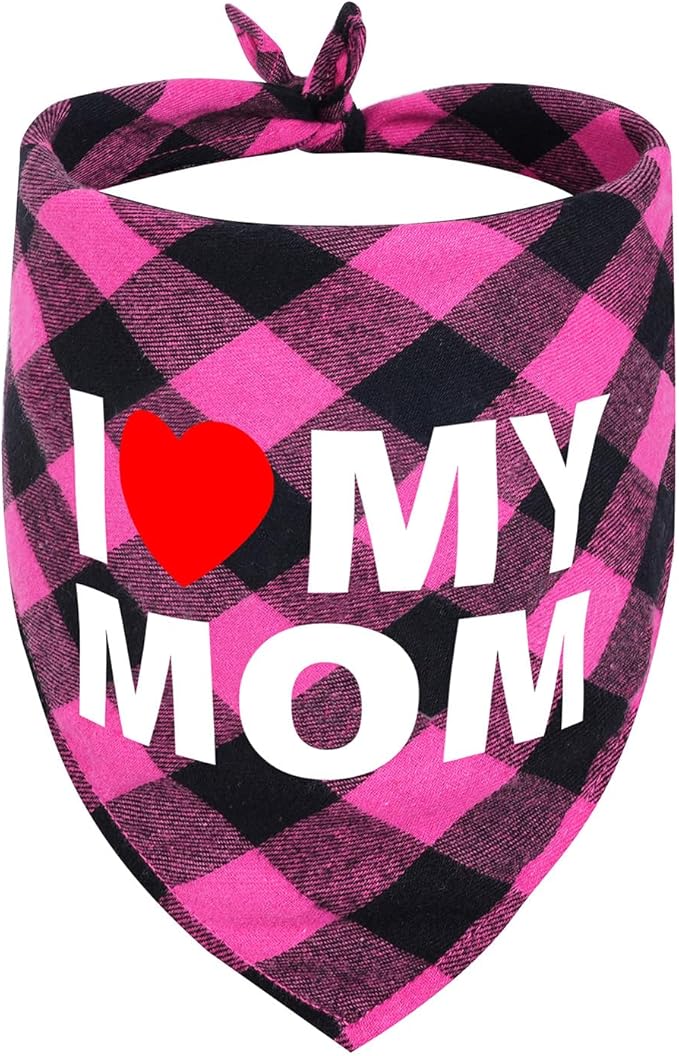 GreenJoy Cute Plaid Dog Bandana – Washable Pet Triangle Scarf for Small, Medium, Large Dogs and Cats, Adjustable Pet Accessory for Birthday, Wedding and Christmas (Pink (Mom), Small)