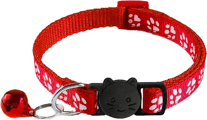 2 Pack Breakaway Cat Collars with Bells, Reflective Design and Claw Print Design, Safety Buckle Kitten Collars Adjustable from 7.5 to 12.5 Inches (Red)