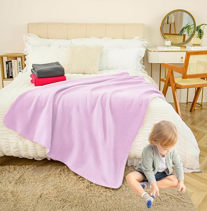 Fleece Throw Blankets Bulk Fleece Blankets Solid Wholesale Lightweight Warm Soft for Pet Bed Sofa Couch Office Wedding Gifts Travel Seasons Lilac 50x60 Inches Pack of 6