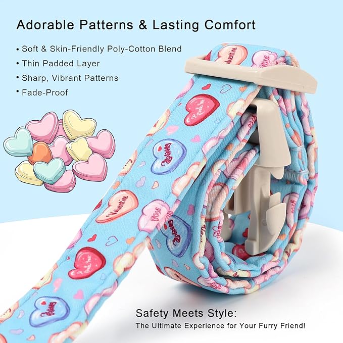 Valentines Dog Collar for Large Dogs - Valentine Candy Hearts Dog Collars, Love Boy Girl Dogs Collars, Lightweight Adjustable Cute Blue Puppy Collar with Quick-Release Buckle XL