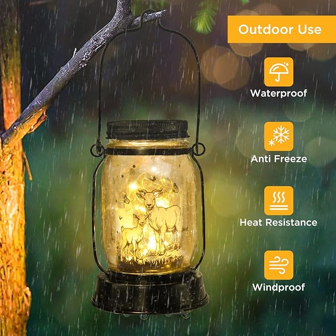 Goat Gifts for Women/Men Goat Solar Lanterns Mom Birthday Animal Lovers Lantern Animal Memorial Lights Solar Garden Decoration for Yard, Patio,Backyard,Porch Torches