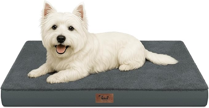 Comfort Dog Bed for Small Dogs & Cats, Waterproof Dog Crate Mat Orthopedic Egg Crate Foam with Washable Removable Cover, Gray