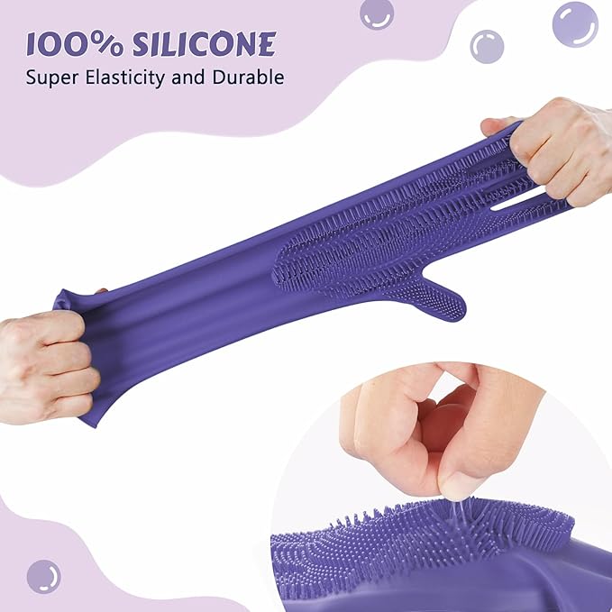 Pecute Pet Grooming Gloves, Large, Heat Resistant, Silicone Bathing and Massaging Gloves with High-Density Teeth and Enhanced Five Finger Design for Dogs and Cats, Purple
