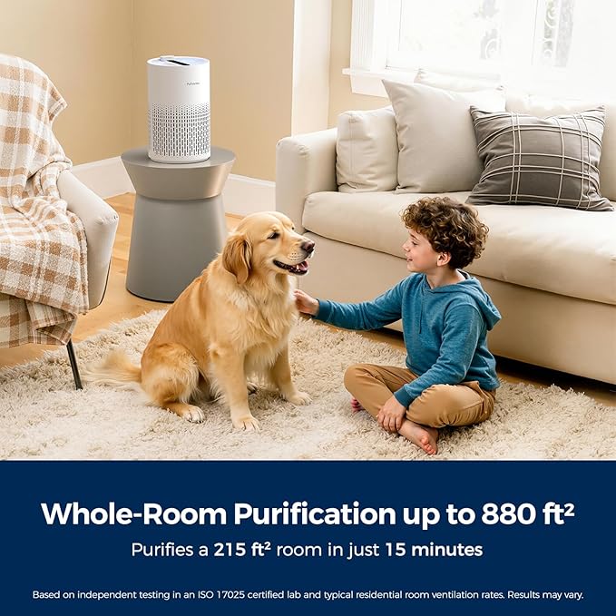 Purivortex Air Purifiers for Home, Quiet HEPA Air Filter for Pollen, Smoke, Dust, Pet Dander, Odor, Hair, Covers Up to 880 Sq Ft (Model: PX500 White with Fragrance Sponge)