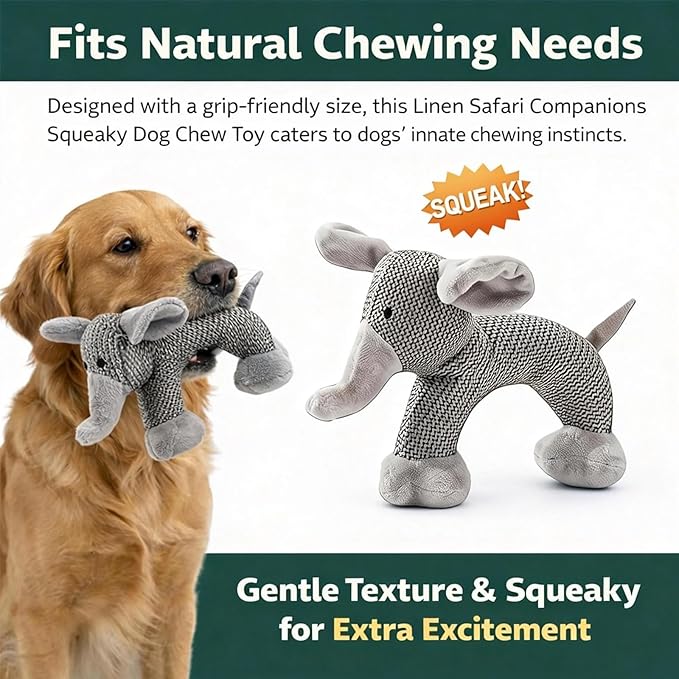 Linen Safari Companions, Squeaky Dog Chew Animals, with Durable Linen Material, Durable and Resistant to Chewing, for Relieve Dog's Boredom (Sheep)