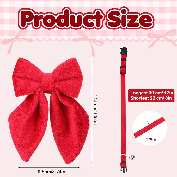 2Pcs Cat Collars for Girl Cats Breakaway Pink Cat Collar with Removable Bow Adjustable Kitten Collar with Bell for Cute Kitten Girl Cats （Pink Red）