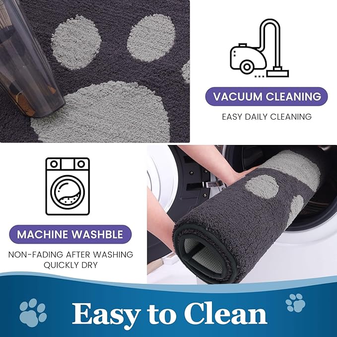 Buganda Dog Door Mat for Muddy Paws, Absorbent Dirt Trapper Washable Indoor Doormats, Non Slip Low-Profile Mud Mat for Dogs, Front Entrance Doormat for Inside Floor (59x24 Inches, Dark Grey)