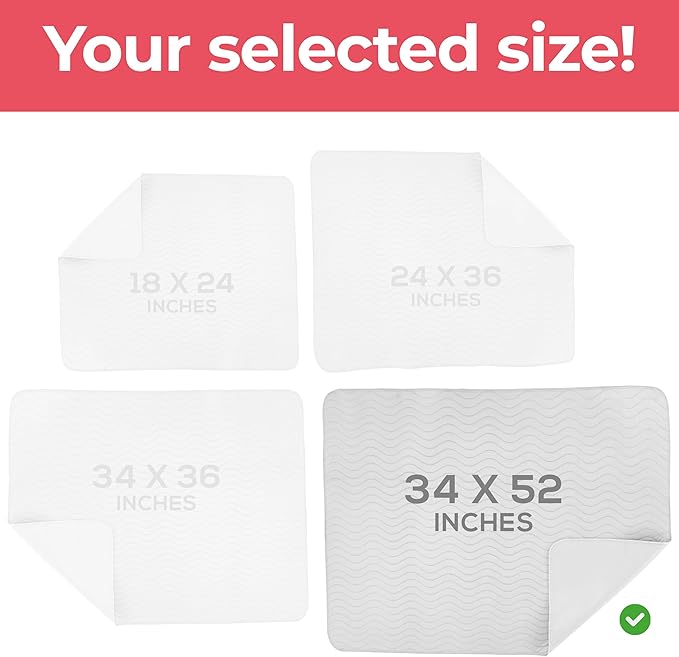 Utopia Bedding Washable Underpads 34" x 52" (Pack of 4), Waterproof Reusable Heavy Absorbency Incontinence Bed Pads for Adults, Kids, Elderly and Pets, Bedwetting Pads for Sofa and Couch (White)