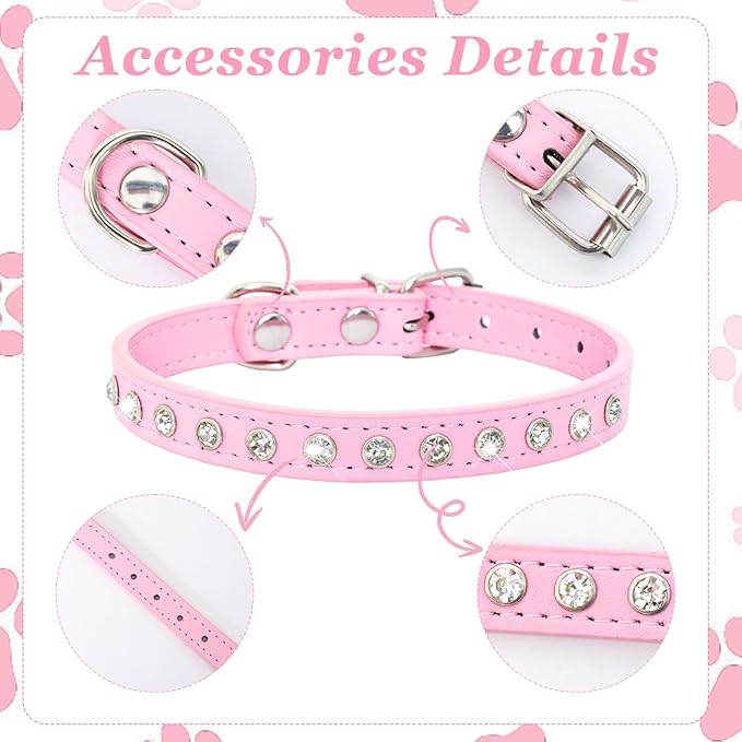 Small Dog Collars Bling Puppy Collars Diamond Pet Collars PU Leather Sparkly Rhinestone Glitter Adjustable Jewelry Neck Collars for Small Pet (Pink, S)