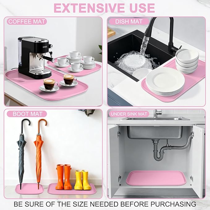 Silicone Pet Food Mat with Raised Edge for Food and Water Bowl, Dog Feeding Mats, Cat Food Trays for Floor Waterproof, Rubber Tray for Dogs and Cats, 24 x 16 x 0.8 Pink