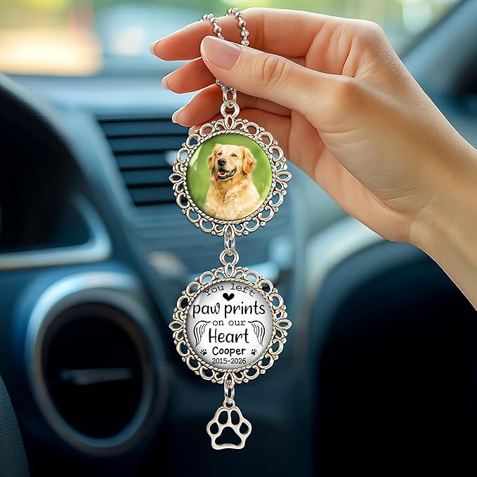 Hyturtle Personalized Pet Memorial Car Hanging Ornament - Custom Photo Pet Memorial Gift Rearview Mirror Hanging Accessories -Dog Remembrance Gifts - Loss of Dog Sympathy Gift - Car Memorial Gifts