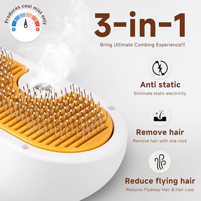 Pet Steam Brush for Dog & Cat – shower bath brush – Steam for Shedding & Grooming Water Brush for Long & Short Haired Pets Spritz Defur Comb 3-in-1 Spray Hair Removal Comb Includes 1*Waterless Shampoo