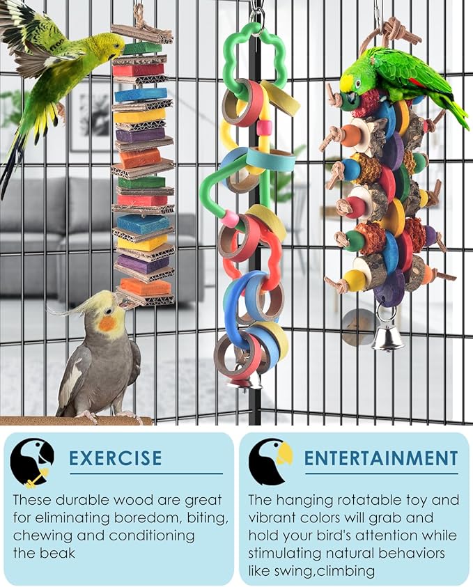 Bissap 3 PCS Bird Chew Toys, Multicolored Bagel Cascade Bird Parrot Toy Biting Paper Cardboard Olympic Rings Conures Toys for Amazon Cockatiels Cockatoos Macaws and Similar Sized Pet Birds