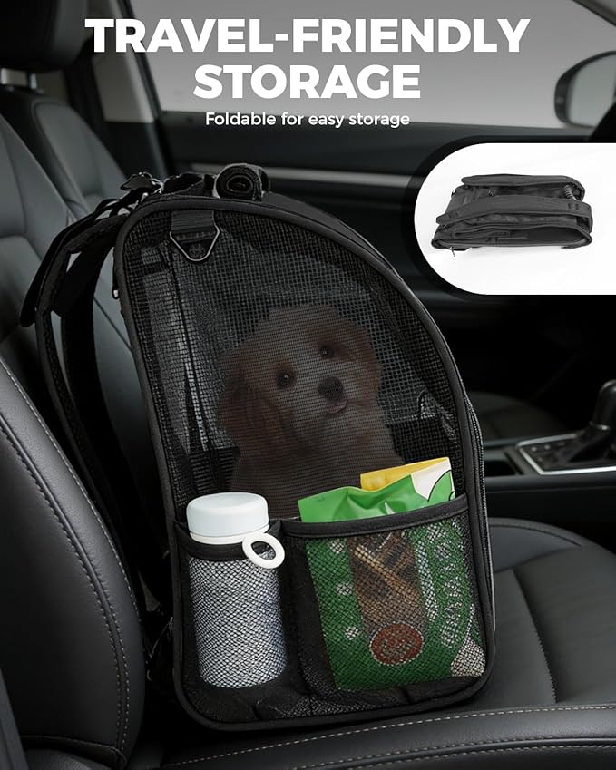 Cat Carrier Backpacks for Kitty Small Dog up to 15 lbs, Lightweight and Foldable Dog Backpack Carrier with Breathable mesh for Travel, Walking, Hiking, Camping and Vet (Black)