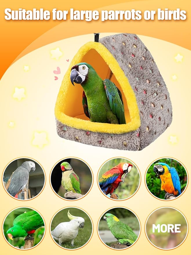 Large Winter Warm Bird Nest House, Comfortable Bird Bed for Cage with Mat, Hanging Hammock Shed Hideaway Hut Gift for Macaws African Grey Amazon Parrots