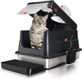 Stainless Steel Cat Litter Box with Lid, Extra Large Enclosed Metal Litter Pan with High Sides, Full Flip Cover Litter Box for Large Cat, Include Scoop & Step, Leak Proof Easy Clean Odor Control-Black