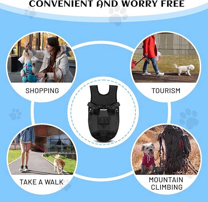 Petmolico Pet Dog Carrier Backpack, Adjustable Dog Legs-Out Front Backpack, Hands-Free Cat Pup Front Carrier Travel Bag, Easy-fit for Traveling Hiking for Small Medium Dogs, XL, Black