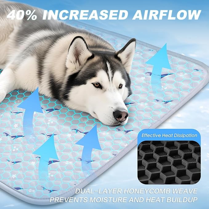 Dog Cooling Mat, Cooling Mat for Dogs, Breathable Dog Bed with Non-Slip Design, Portable & Washable Pet Pad for Indoor, Outdoor, Crate, Summer Cat Bed, Cool Pet Pad, Gel-Free, 27"x39"