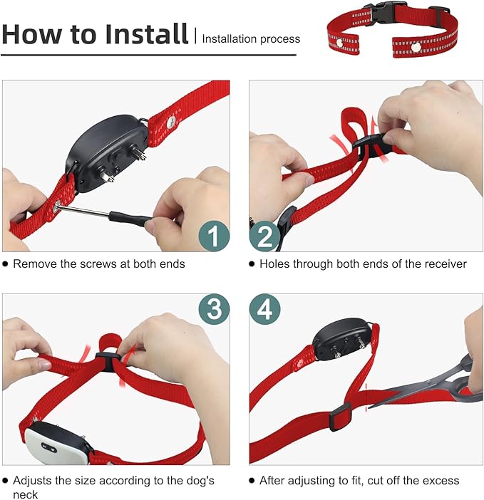Collar Replacement Strap, Reflective Replacement Nylon Collar Strap Dog GPS Training Bark Receiver Collars, Durable Adjustable E Collar Straps for Small Medium Large Dogs, Red