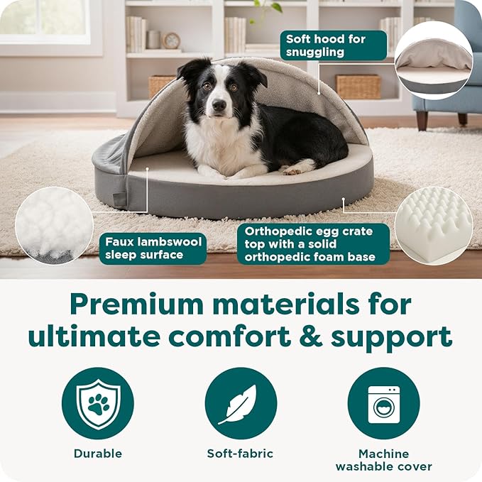 Furhaven 26" Round Orthopedic Dog Bed for Medium/Small Dogs w/ Removable Washable Cover, For Dogs Up to 30 lbs - Sherpa & Suede Snuggery - Gray, 26-inch