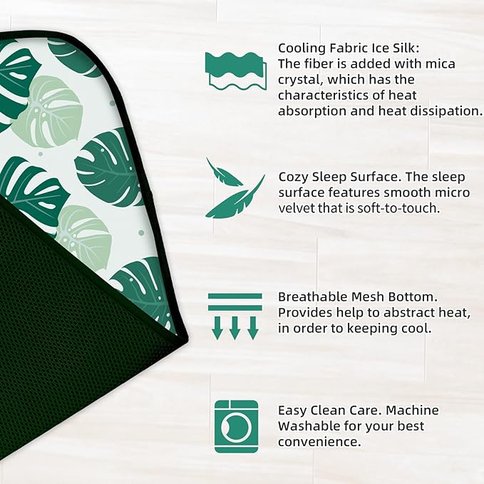 NWK Pet Cooling Mat - Ice Silk Cooling Mat for Dogs & Cats Portable & Washable Pet Cooling Blanket, Car Seats, Beds for Summer (1, Green Leaf, 20'' X 27'' X 0.3'')