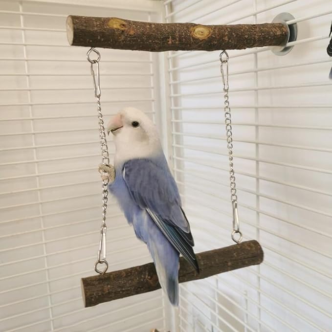Bird Swing, Parrot Perch Stand Natural Wood Stand Parrot Cage Toys for Parakeet Cockatoo Budgie Lovebirds Cockatiel Small Animal