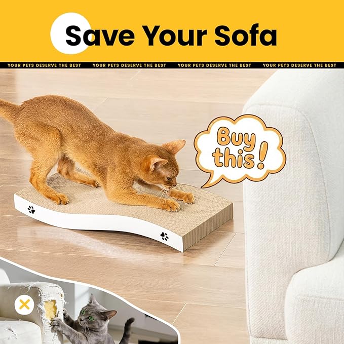 Cat Scratcher, Durable Scratch Pad, Corrugated Cardboard Scratching Board for Indoor Cats, Heavy Duty, Double-Sided Usability, Recyclable, with Catnip, Medium, 4 Packs