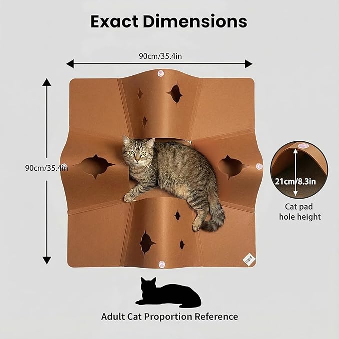 Interactive Cat Tunnel Mat for Indoor Cats, 4-Way Felt Cat Cave with Hanging Ball, Foldable Kitty Play Mat and Hideout, Pet Enrichment Toy for Kittens, Rabbits, Small Pets