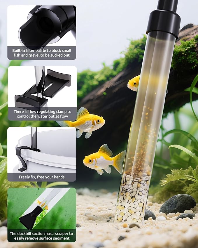 Gravel Vacuum for Aquarium, Fish Tank Cleaner Kit, Mini Manual Fishtank Vacuum Cleaner, Small Aquariums Water Changer, Adjustable Siphon Pump Use for Fish Turtle Tanks Cleaning Manure Wash Sand