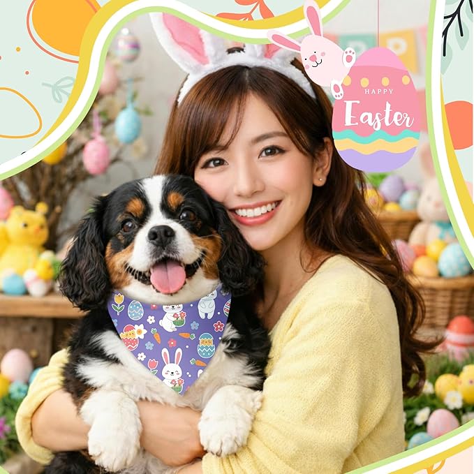Weewooday 50 Pcs Easter Dog Bandanas Bulk with Bunny Rabbit Egg Carrot Pattern Soft Bibs Adjustable Triangle Pet Scarf Bowtie for Small Medium Large Costume Grooming(25.6 x 17.7 x 17.7 Inch)