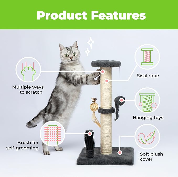 Best Pet Supplies Catify Cat Scratcher, Fun Interactive Scratchers, Posts, Poles, Claw Safe, Furniture Saver Indoor Play Support Natural Cat Behaviors Heavy Duty - Gray